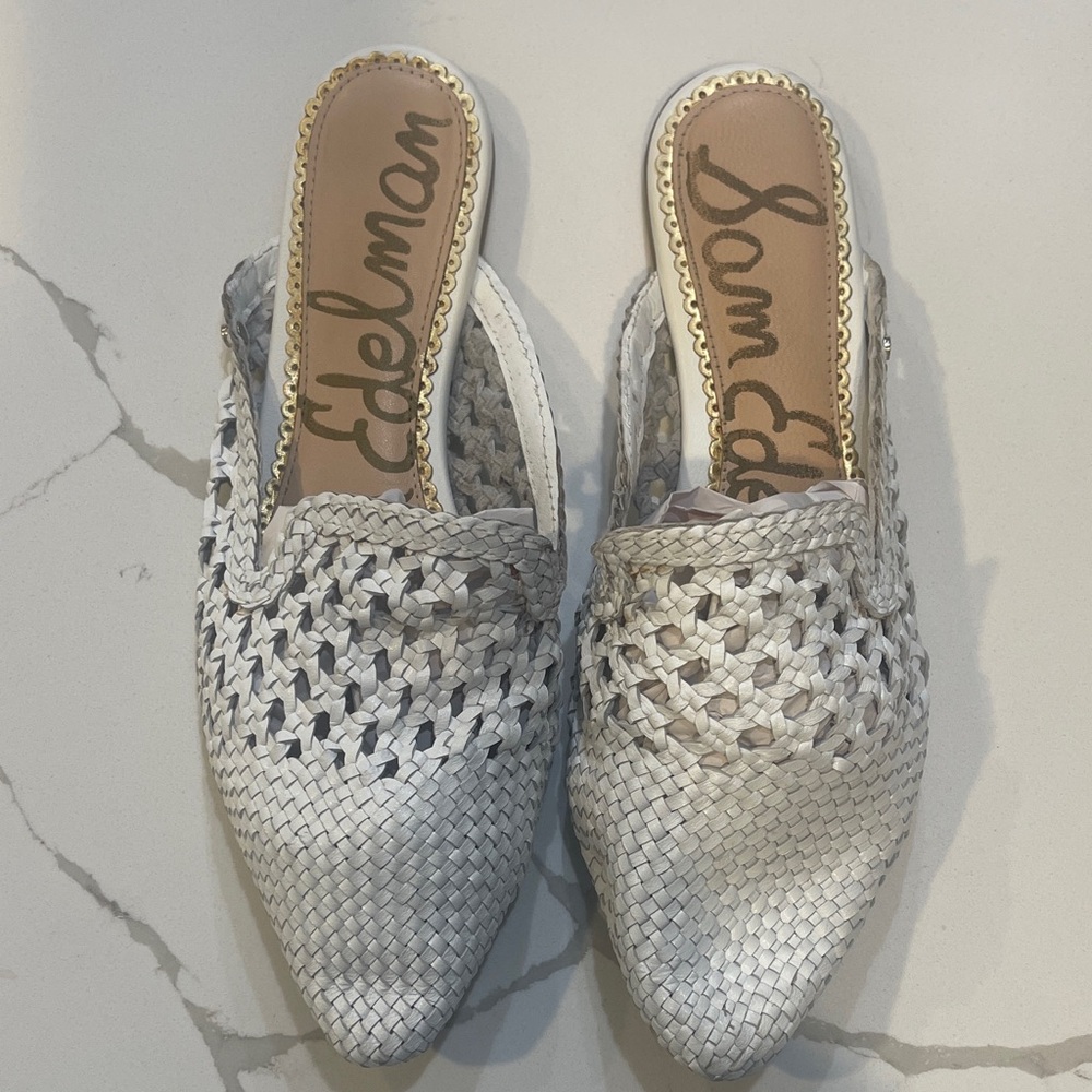 Sam Edelman White Woven Mules